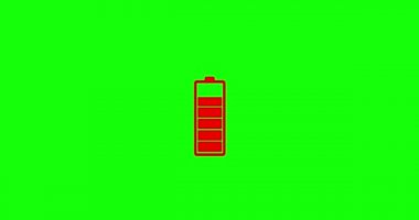 Yükleyici animasyonu. 4K çözünürlüğü. Yeşil ekran arka planına sahip kırmızı şarj pil göstergesi