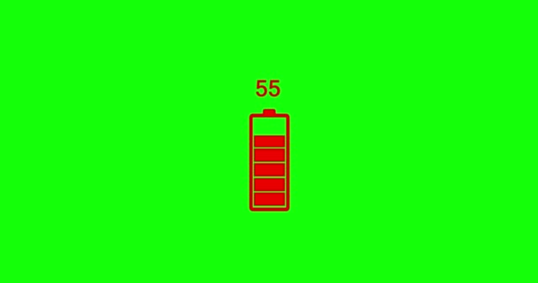Animação de carregador. Resolução 4k. Indicador de bateria de carregamento vermelho e temporizador de 1 minuto com fundo de tela verde. — Vídeo de Stock