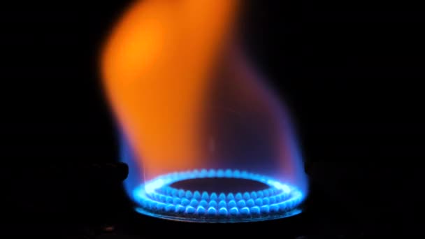 Gas stove being turned on isolated on black background. Natural gas deficit concept. 4k resolution video — Stockvideo