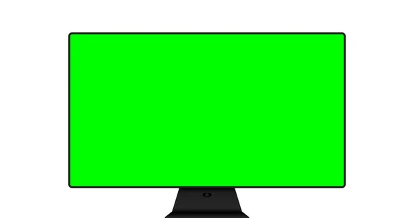 Illustrazione vettoriale dispositivo digitale isolato su sfondo bianco. Proporzioni di risoluzione 4K o full HD. Mockup monitor sottile realistico alla moda con schermo cromakey verde vuoto isolato — Vettoriale Stock