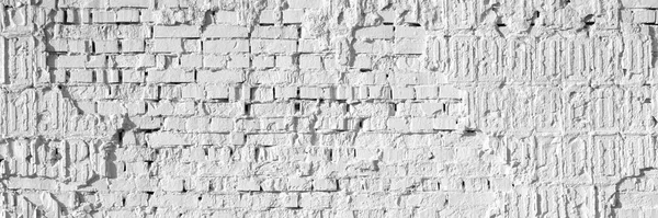 現代のロフトの白いレンガの壁。コピースペース付きの長いバナー。レンガの壁の質感を閉じます — ストック写真