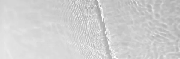 Water texture with sun reflections and waves on the water surface. Overlay effect for photo or mockup. Organic light gray drop shadow caustic effect. Long banner with copy space.
