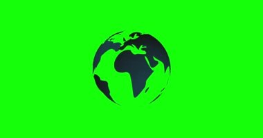Digitalization and Global Technology Concept. 3d Earth icon animation. Spinning Futuristic Earth Globe Looping Animation isolated on chromakey background