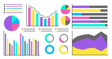 Big Infographics set. Vector Illustration of different charts and graphs in bright colors