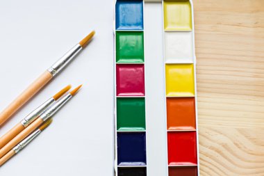 Boyalar, fırçalar ve kağıt 