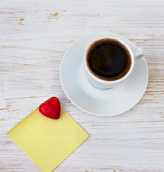 Xícara de café, adesivo, coração — Fotografia de Stock