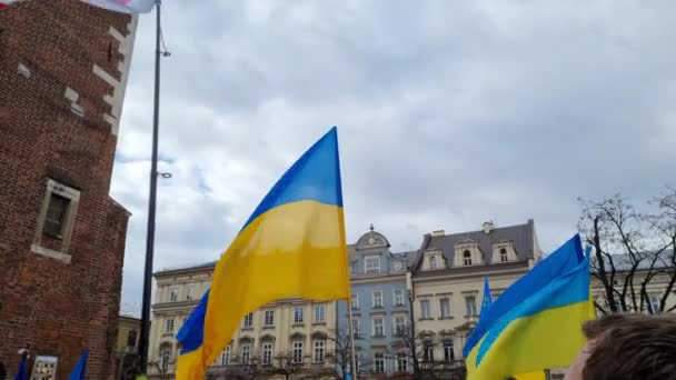 KRAKOW, POLEN - FEB 19, 2022: Möte för att stödja freden i Ukraina — Stockvideo
