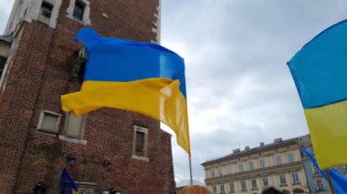 KRAKOW, POLAND - 19 Şubat 2022: Ukrayna 'da barışı desteklemek için toplantı