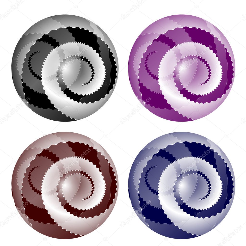 four abstract ball with jagged spirals