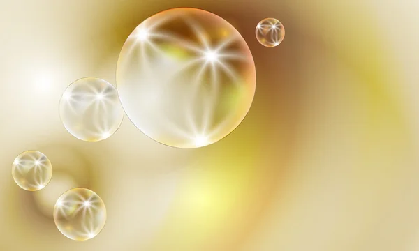Transparente Blasen auf goldenem Hintergrund — Stockvektor