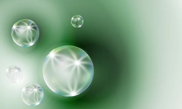 Transparente Blasen auf grünem Hintergrund — Stockvektor