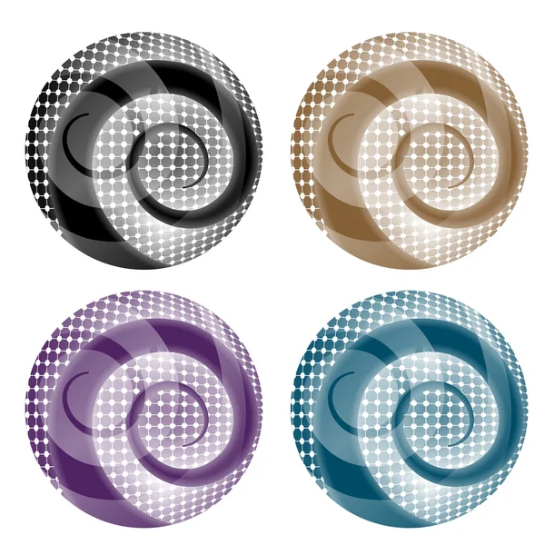 Ensemble de quatre boules avec spirale et grille — Image vectorielle