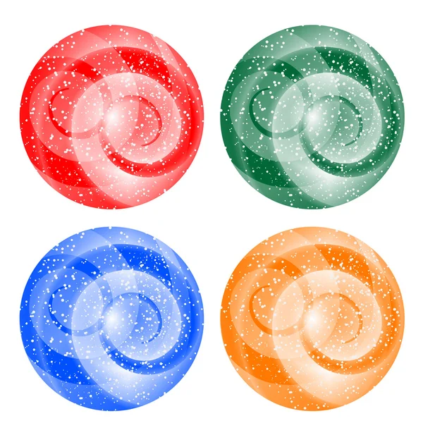 Набор из четырех шаров со спиралью и падающим снегом — стоковый вектор