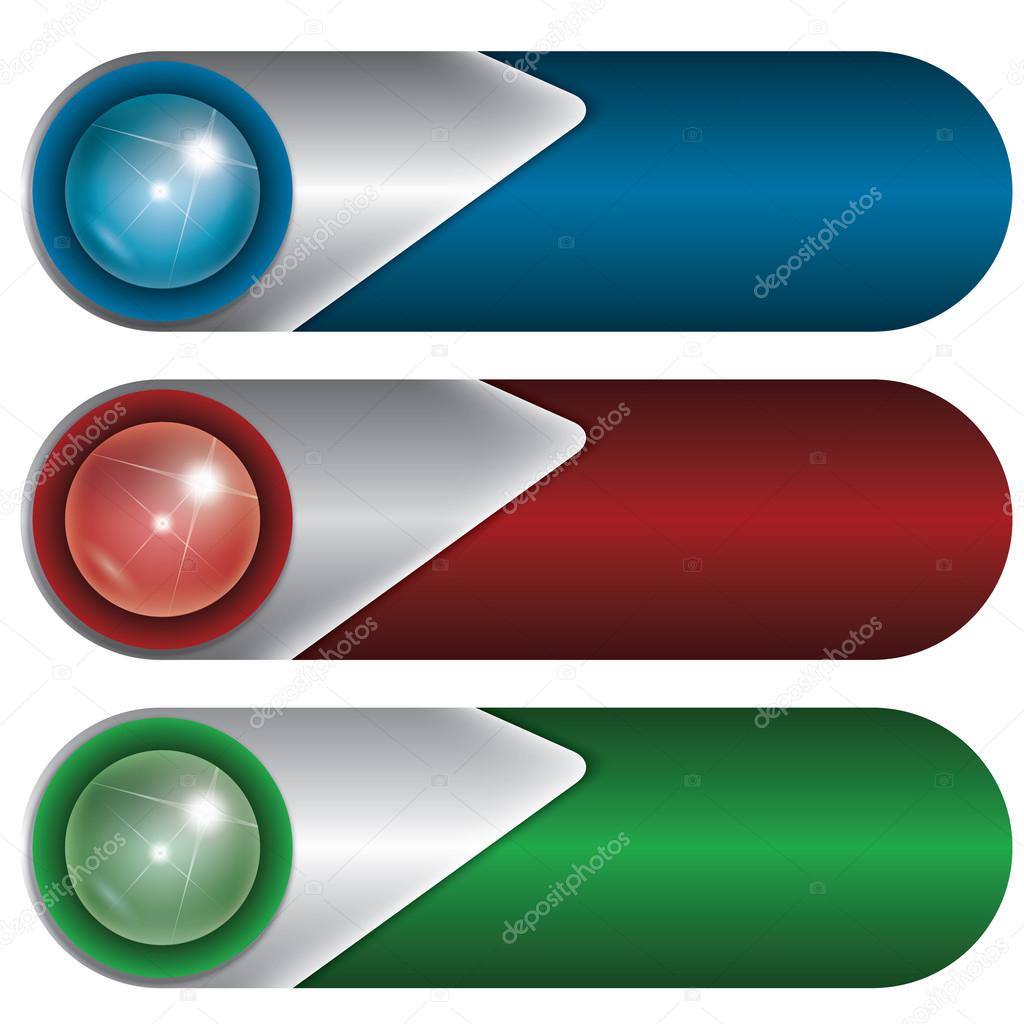 three abstract vector buttons with rays