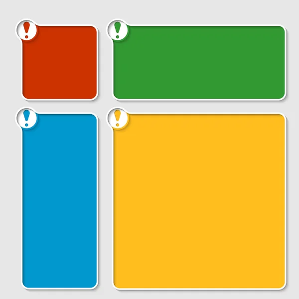 Conjunto de quatro caixa colorida para qualquer texto com ponto de exclamação — Vetor de Stock