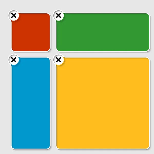 Set aus vier farbigen Kästchen für jeden Text mit Verbotszeichen — Stockvektor