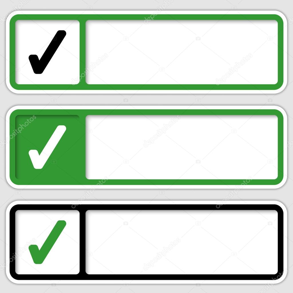 set of three boxes for any text with check box