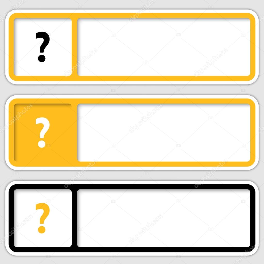 set of three boxes for any text with question mark