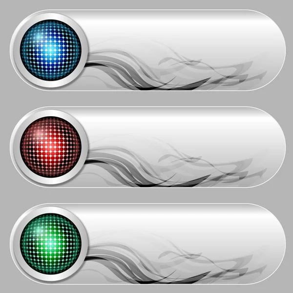 Set of three silver buttons with abstract pattern — Stock Vector
