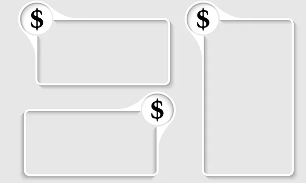 Satz von drei Kästchen für beliebigen Text mit Dollarzeichen — Stockvektor