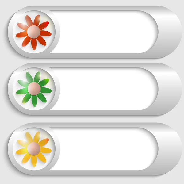 Conjunto de tres botones plateados con flores — Vector de stock