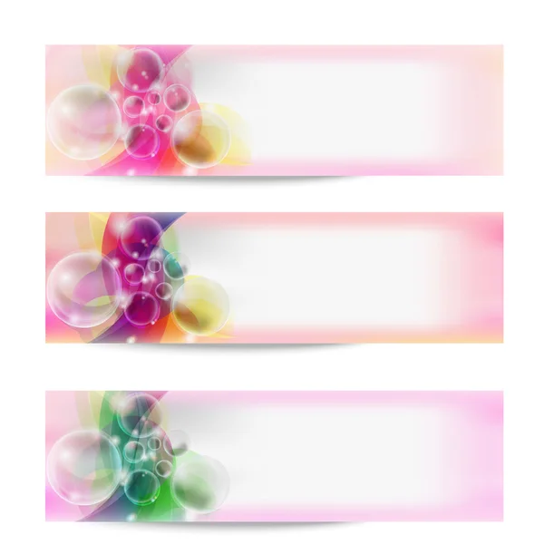 Conjunto de tres banner abstracto vector y burbujas transparentes — Vector de stock