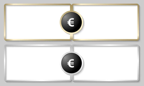 Caixas de texto prata e dourado com sinal de euro — Vetor de Stock