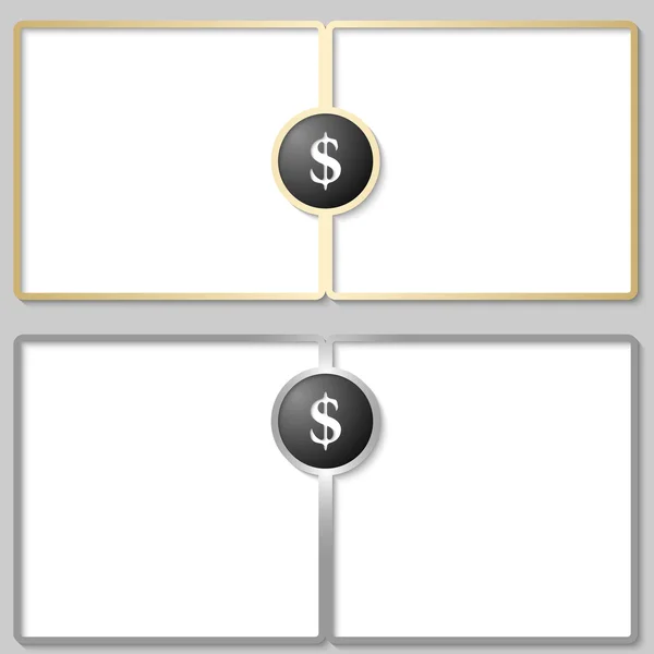 Серебряные и золотые текстовые поля со знаком доллара — стоковый вектор