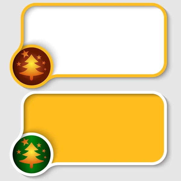 Dos marco de texto amarillo y árbol de Navidad — Vector de stock