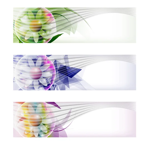 Conjunto colorido banner abstrato e flor — Vetor de Stock