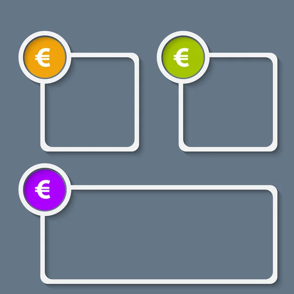 Sada tří bílých rámce pro libovolný text s symbol měny euro — Stockový vektor