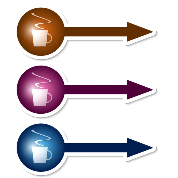 Σύνολο του τρία χρωματιστά βέλη με το φλυτζάνι του καφέ — Διανυσματικό Αρχείο