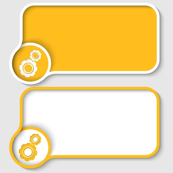 Conjunto de dois quadros de texto amarelo e rodas dentadas — Vetor de Stock