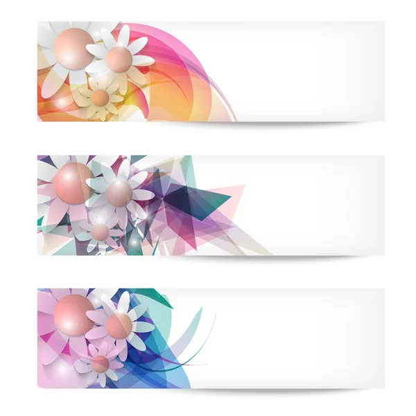 Ensemble de trois bannières abstraites avec des fleurs — Image vectorielle