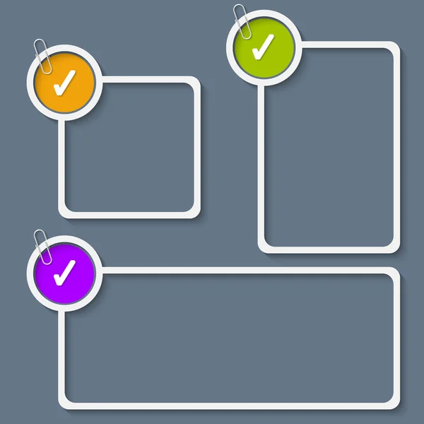 Conjunto de tres marcos blancos para cualquier texto con casilla de verificación y papel c — Vector de stock