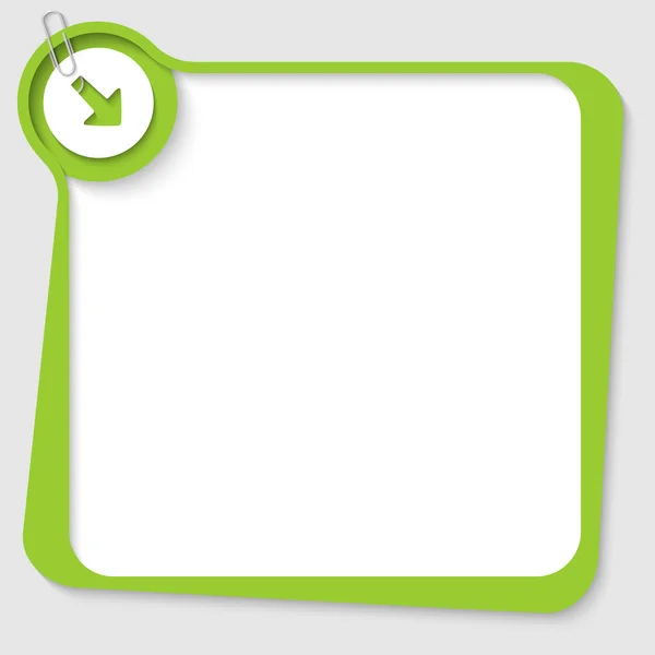 Cuadro de texto en blanco verde con flecha y clip de papel — Vector de stock