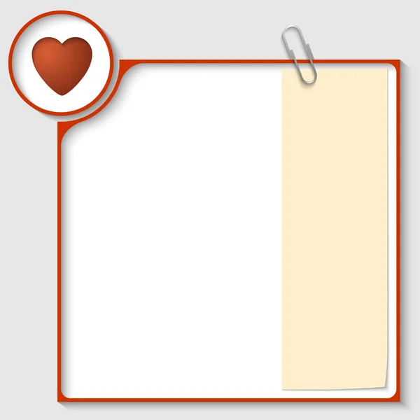 Červený rámeček pro text se srdcem a dopisní papír — Stockový vektor