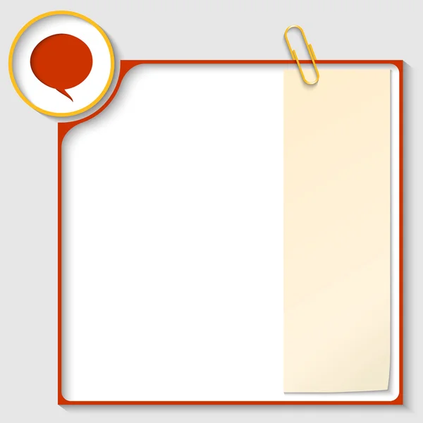 Quadro vermelho para texto com uma bolha de fala e papel de nota — Vetor de Stock