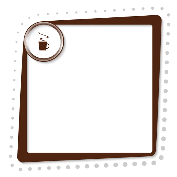 Brown text frame with cup of coffee and gray dots — Stock Vector