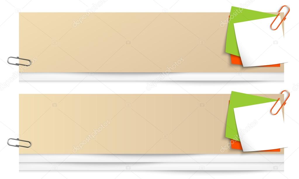 set of two blank banners with colored notes and paper clip