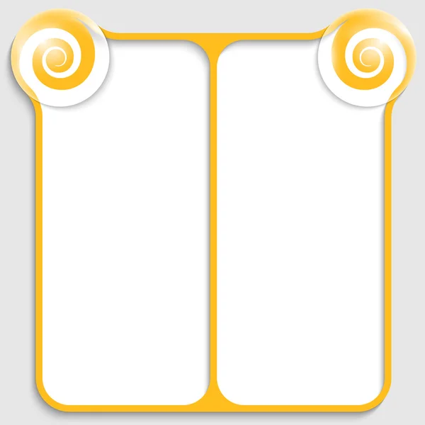 Caixa de texto dupla amarela para qualquer texto com espirais — Vetor de Stock