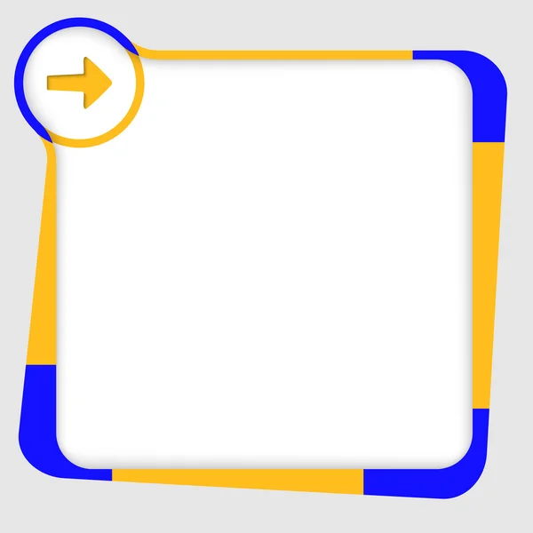 Blauwe en gele vak voor tekst met pijl — Stockvector