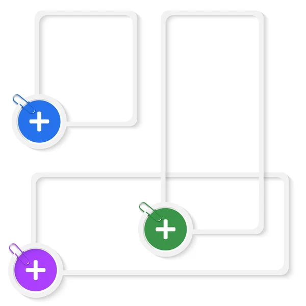 Uppsättning av tre vektor rutor för text med plustecken och papper — Stock vektor