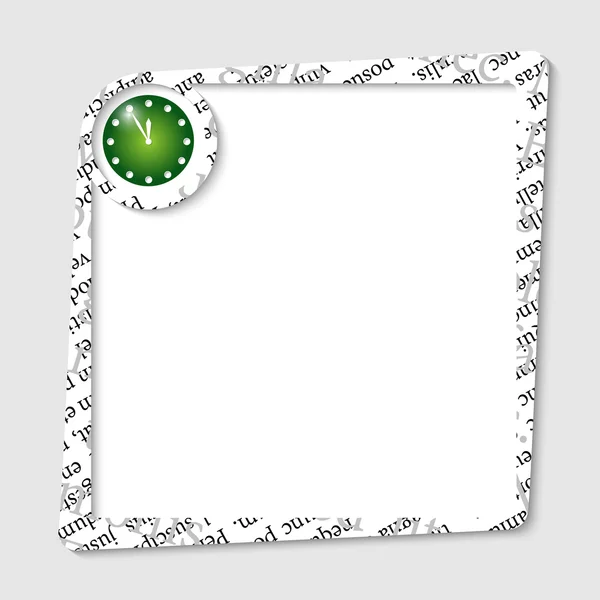 Cuadro de texto vectorial para cualquier texto con reloj verde — Archivo Imágenes Vectoriales