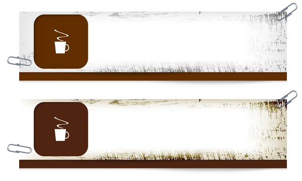 Uppsättning av två smutsiga banners med kopp kaffe — Stock vektor
