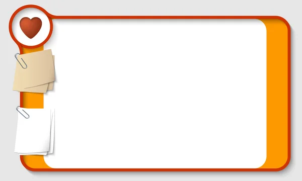 Caixa de texto vetorial para qualquer texto com dois clipes de papel e coração — Vetor de Stock