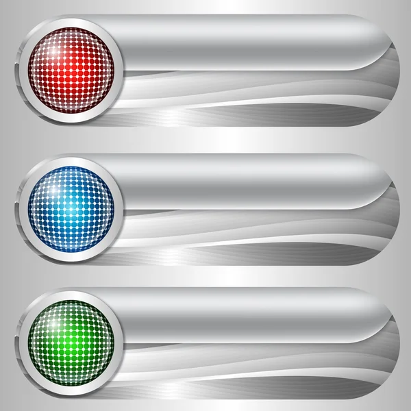 Conjunto de tres botones plateados con rejilla — Vector de stock