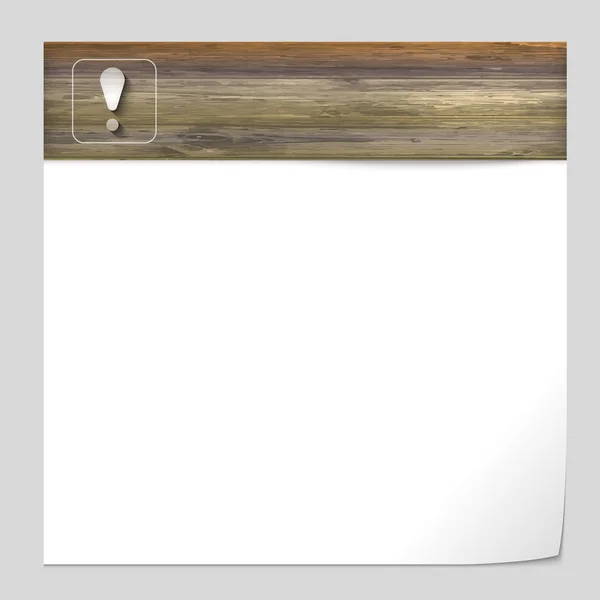 Banner vetorial com textura de madeira e ponto de exclamação — Vetor de Stock