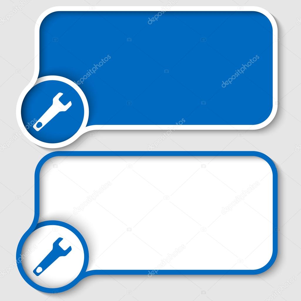 Set of two blue text frames and spanner