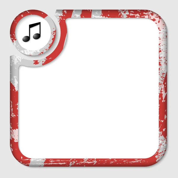 Cuadro rojo para insertar texto con patrón e icono de música — Vector de stock